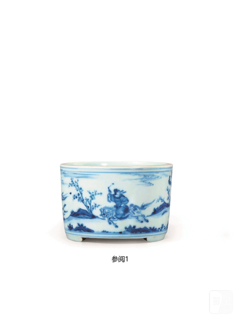 明崇祯  青花“状元归去马如飞”故事图香炉 - 图2